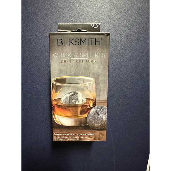 BLKSMITH Whiskey Spheres Drink Chillers 100% Natural Soapstone NEW IN BOX (2) - Picture 1 of 4